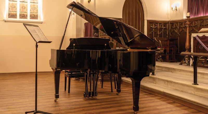 Grand piano in a church