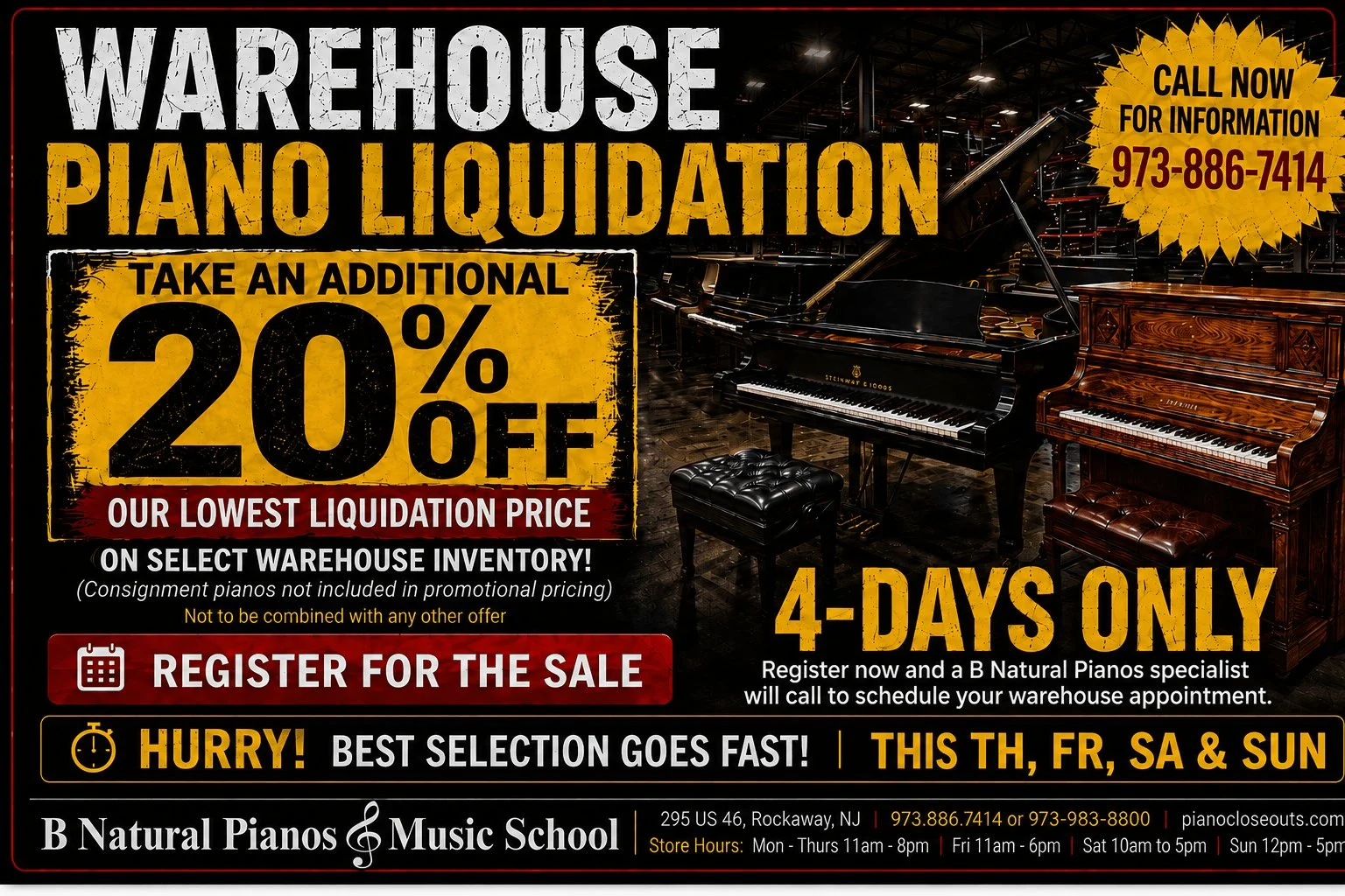 Warehouse Piano Liqudation-4 Days-left